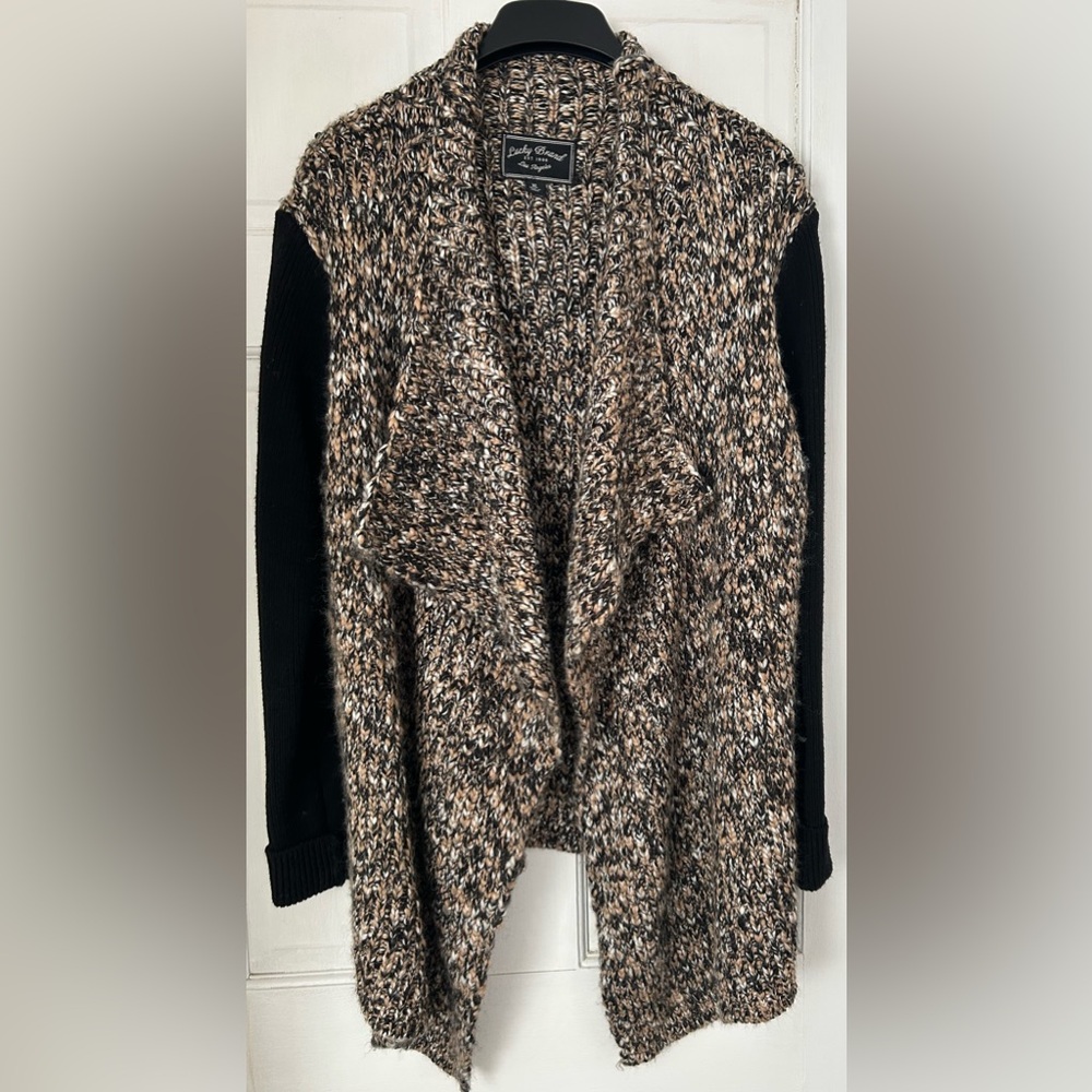 Lucky Brand Open Front Knit Cardigan Multi Color Knit Body w/ Black Sleeves XL